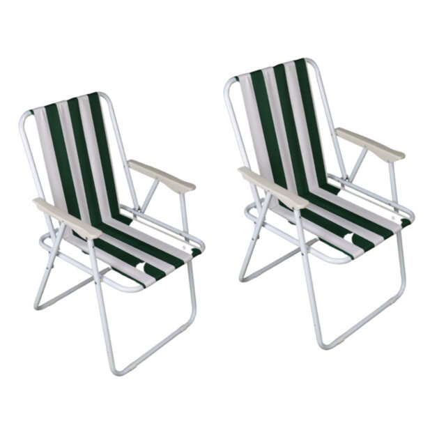 Folding Camping / Picnic Chair In Green And White Garden Patio