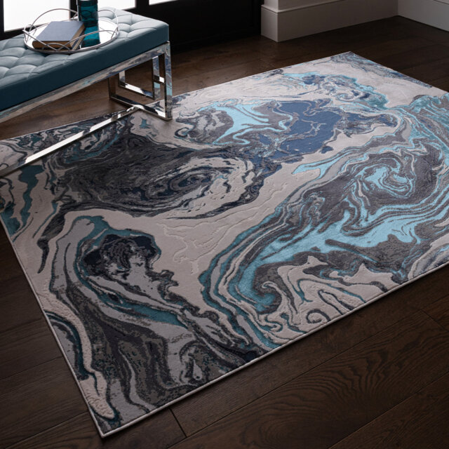 Aurora AU18 Ocean Metallic Blue Area Rug