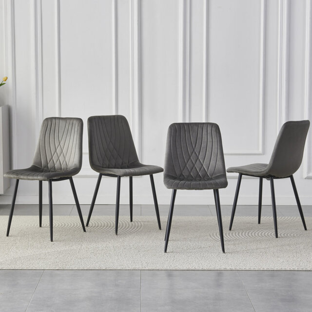 49cm H Tufted Velvet Upholstered Side Chair in Grey