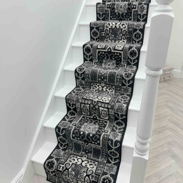 Abstract Black Stair Runner â Soft & Durable Carpet Runner for Stairs & Staircases, Multiple Lengths