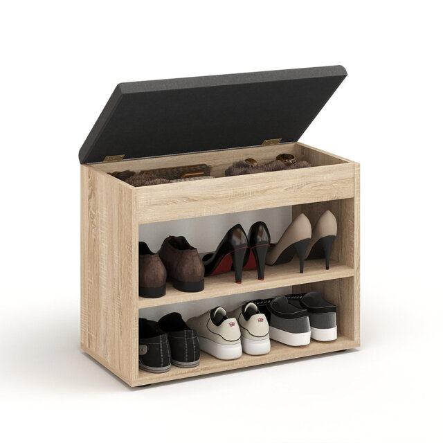 Shoe Storage Bench With Cushion – Hallway Seat With Storage, Narrow Shoe Rack Bench For Entryway Or Indoor Use