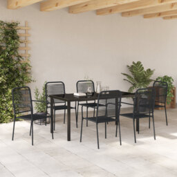 7 Piece Garden Dining Set Black Cotton Rope