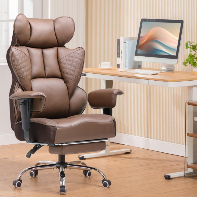 Office Chair High Back PU Leather Executive Desk Chair With Footrest, Ergonomic Heavy Duty Big And Tall Swivel Reclining Computer Chairs For