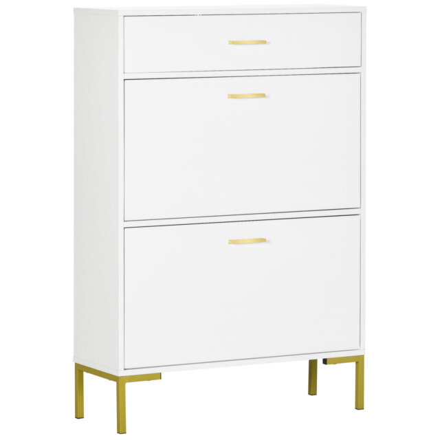 HOMCOM 3-Drawer Shoe Cabinet, Adjustable Shelf, 12 Pairs of Shoes, White