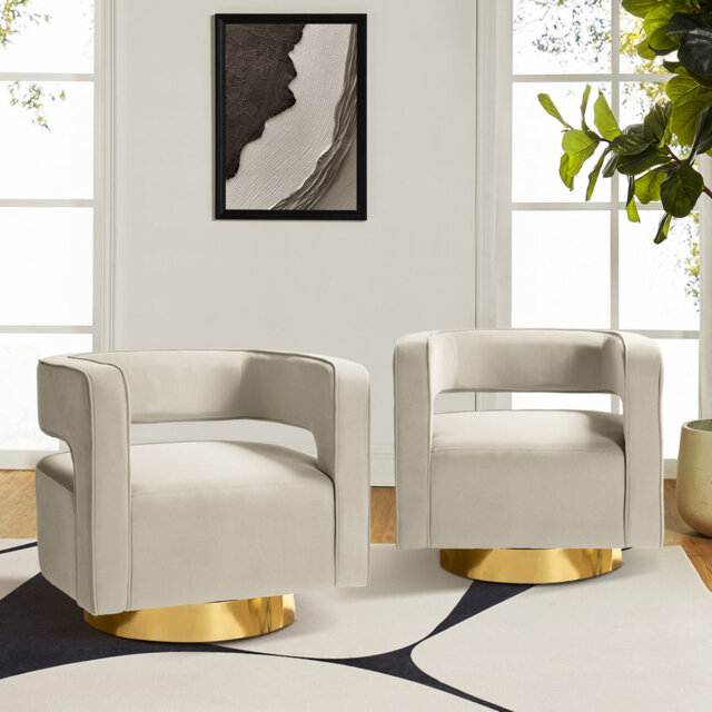 Blanca 75cm W Modern Velvet Swivel Barrel Chair with A Open-Back