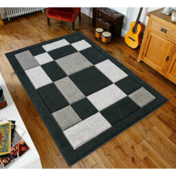 Havana Geometric Black Grey Large Rugs – Modern Living Room Carpet, Bedroom & Hallway Runner - Soft, Non-Shedding, Stain Resistant Floor Mat