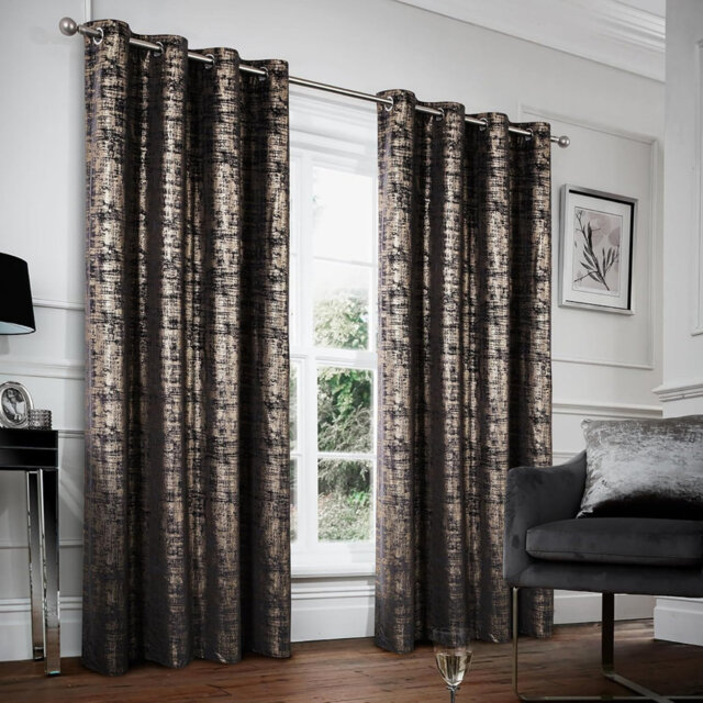 Soft Velvet 117 x 229 cm Curtains Blackout Window Treatments Gold Foil Printed 1 Pair Black