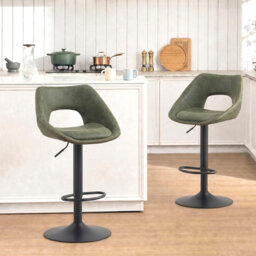 Upholstered PU Leather Bar Stools Modern Swivel Counter Stool with Hollow Backrest for Home Bar Kitchen