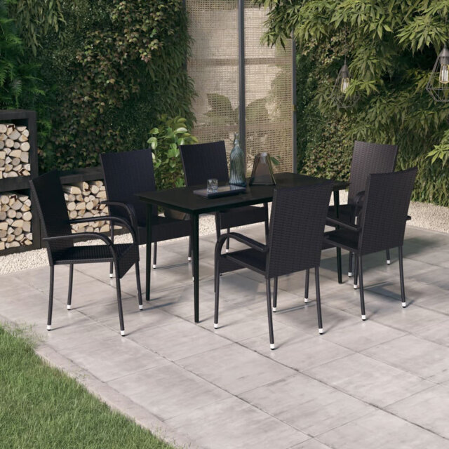 Rosalind Wheeler 7 Piece Garden Dining Set Grey And Black, 1 Table, 6 Chair