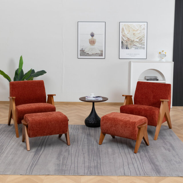 Upholstered Armchair with Footstool