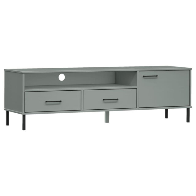 TV Cabinet with Metal Legs Solid Wood Pine