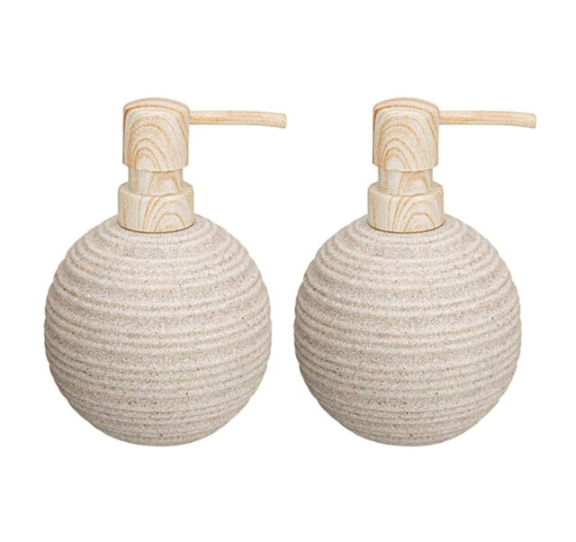 2-Pack Matte Black Sandstone Resin Soap Dispenser Set - for Bathroom & Kitchen Countertops