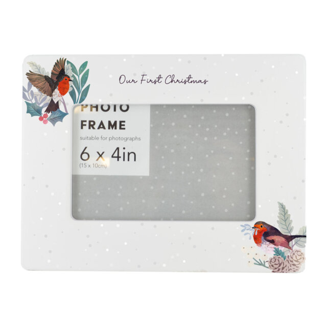 Our First Christmas Festive Robin Ceramic Single Picture Frame in White