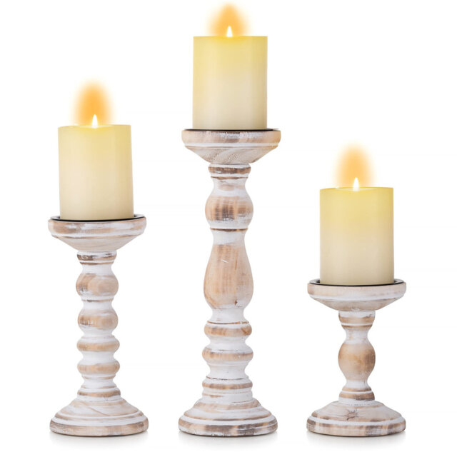 3 Piece Wood Candlestick Set