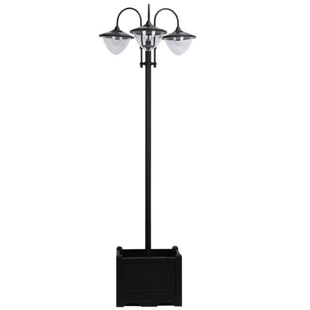 Coverton 189cm 3-head Solar Lamp Post Street Light with Planter LED, Black