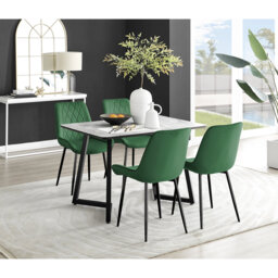 Industrial Design Grey & White Marble Effect Melamine Dining Table Set with 4 Luxury Velvet Chairs