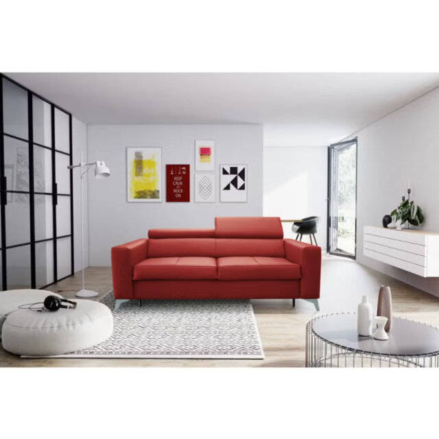 Lucy Genuine Leather Fold Out Sofa with Mattress and Adjustable Headrests