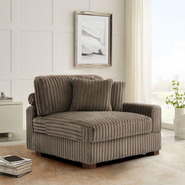 Upholstered Faux Rabbit Fur Flannel Armchair with Pillow Back, One Arm Single Chair Module Part For Sectional Sofa