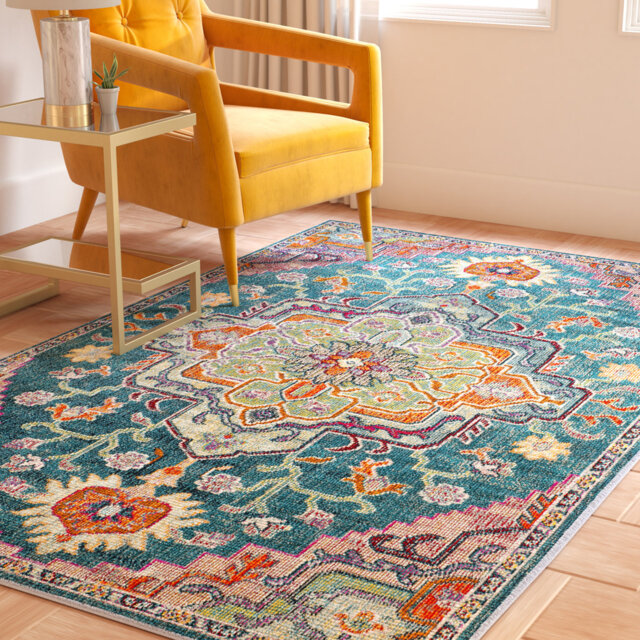Enochs Hooked Teal/Green/Orange Rug