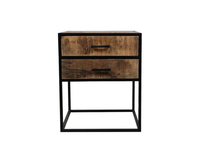 Nightstand 2 Drawers-45x40x55-Natural/Black-Mango/Metal