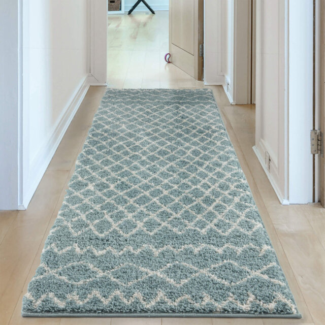 Moroccan Shaggy Collection Rugs Moroccan Design in Duck Egg Blue/Ivory