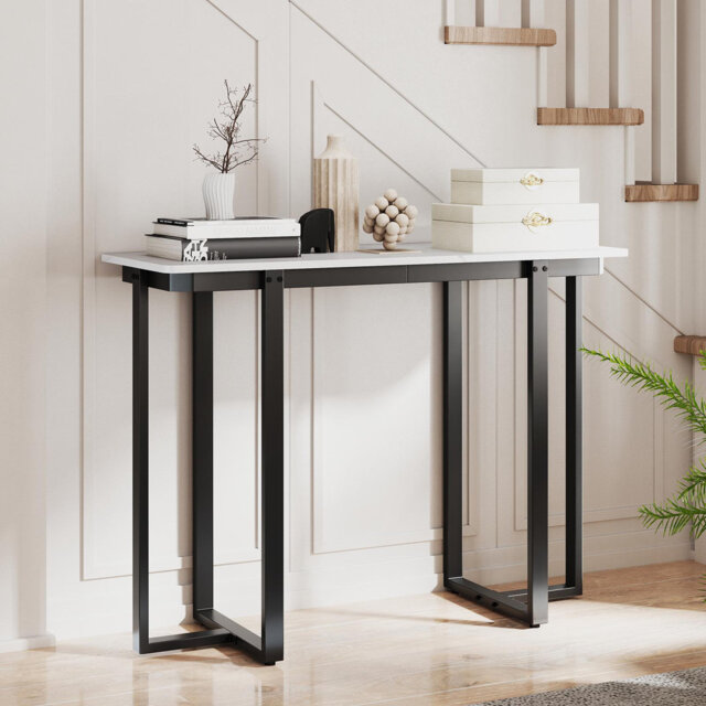 Console Table Modern Faux Marble Entryway Table White