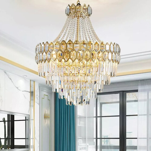 Hanceville 21 - Modern Crystal Chandelier â Clear K9 Crystal Droplet Glass Pendant Light with Chain, Elegant Ceiling Fixture for Dining Room, Living
