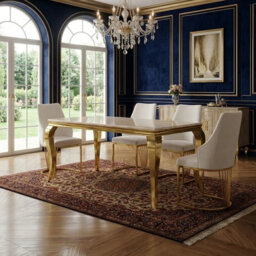 Sofia 150cm Cream Gold Marble Dining Table & 4 Lasco Cream Gold Chairs