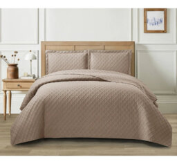 3 Piece Quilted Bedspreads Diamond Check Embossed Pattern, Polyester Material, Durable, Box Stitching, with Matching Pillow Shams