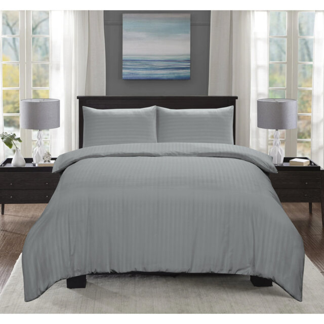 luxury Microfiber Satin Stripe Duvet cover set with 2 pillow cases