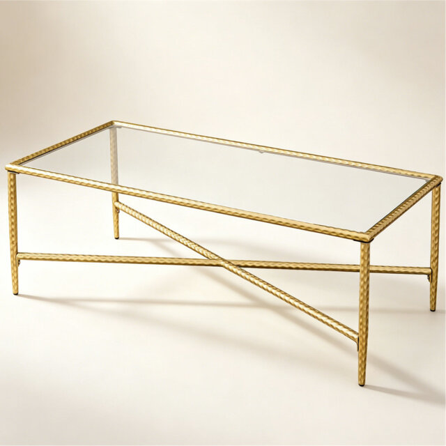 Glass Top Rectangular Coffee Table With Metal Frame Four Leg Low Coffee Table 60x120cm