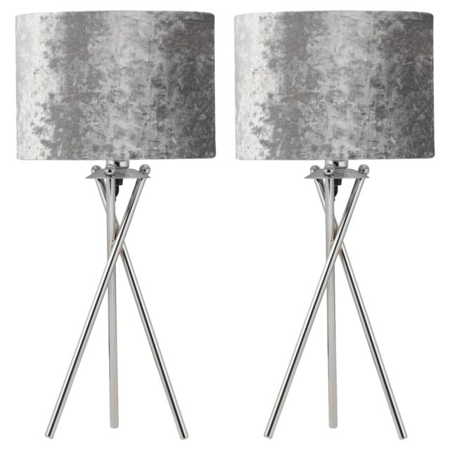 Taylorsville 52Cm Polished Chrome Tripod Table Lamp Set