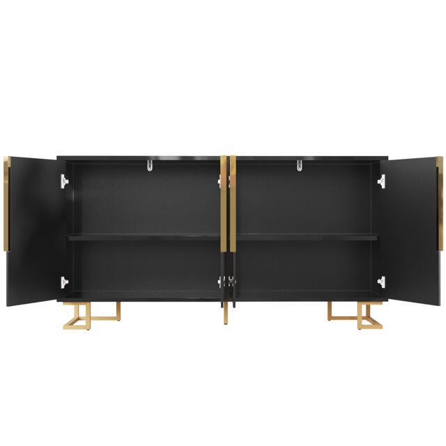 Sideboard With 4 Doors And Metal Legs Black