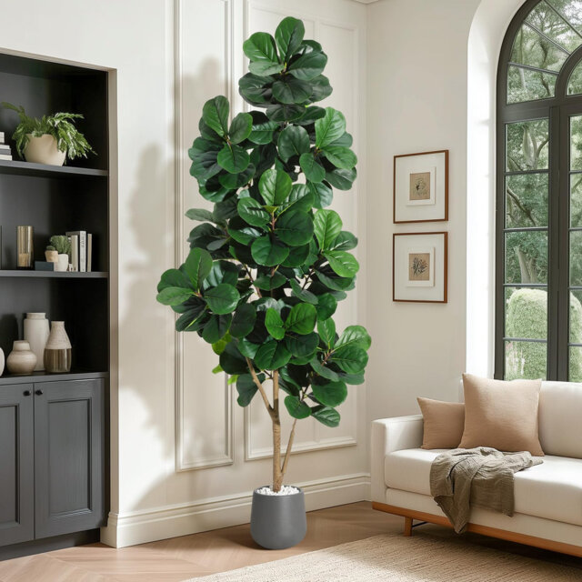 Artificial Banyan Tree – Faux Banyan with Pot, Natural Wood Trunk & Lifelike Fruits, Tall Indoor/Outdoor Fake Plant for Modern Home, Office, Living Ro