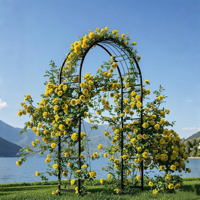 Garden Arch For Outdoors, 8FT Heavy-Duty Metal Trellis for Climbing Roses & Vines, Sturdy Rust-Resistant Wedding Arbor with Wide Entrance