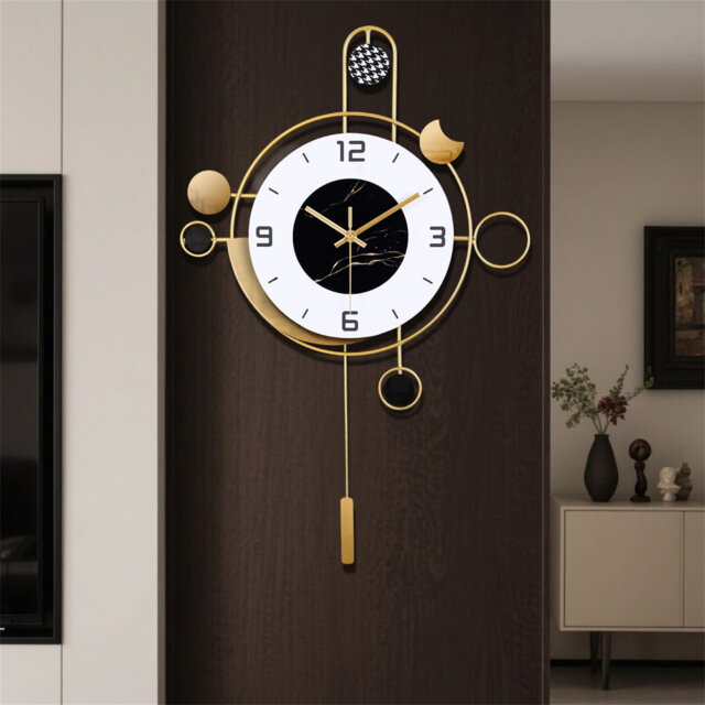 Wall Clock With Pendulum,Silent Non Ticking Battery Operated Modern Large Wall Clocks For Living Room Bedroom Farmhouse Office Kitchen Home Wall Decor