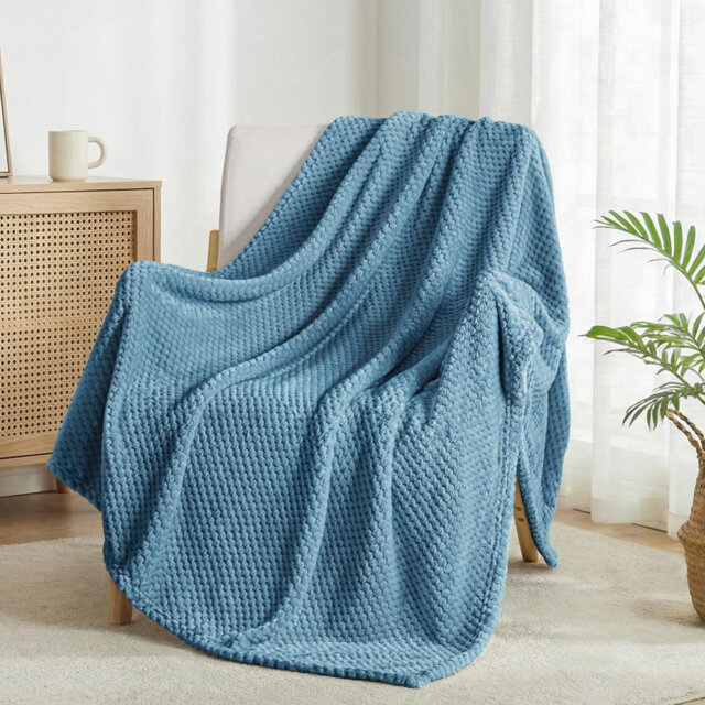 Fleece Throw Blanket Extra Large, Super Soft And Warm Blankets For Couch, Sofa And Bed Waffle Textured, Cozy, Fuzzy And Lightweight, Slate Blue, 127X1