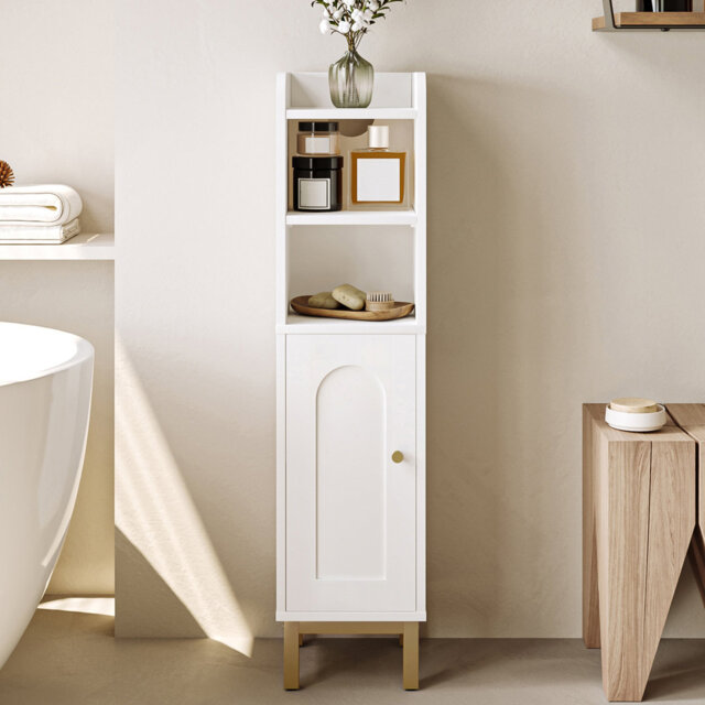 Bathroom Cabinet, Small Corner Floor Cabinet with Door and Shelves, Narrow Toilet Paper Cabinets, Bathroom Organizer with Adjustable Shelf, for Small