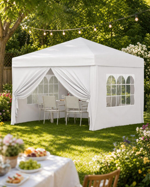 3x3m Folding Gazebo – Waterproof Pop-Up Tent with 4 Side Walls, UV Protection & Adjustable Height for Garden & Outdoor Use