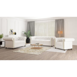 Chesterfield  3 - Piece Living Room Set with Sleeping Function Made of Vegan Leather with Solid Wood Legs