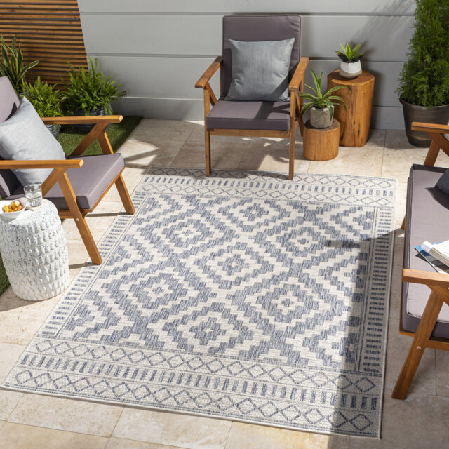 Mastandrea Indoor & Outdoor Boho Rug Ivory/Blue