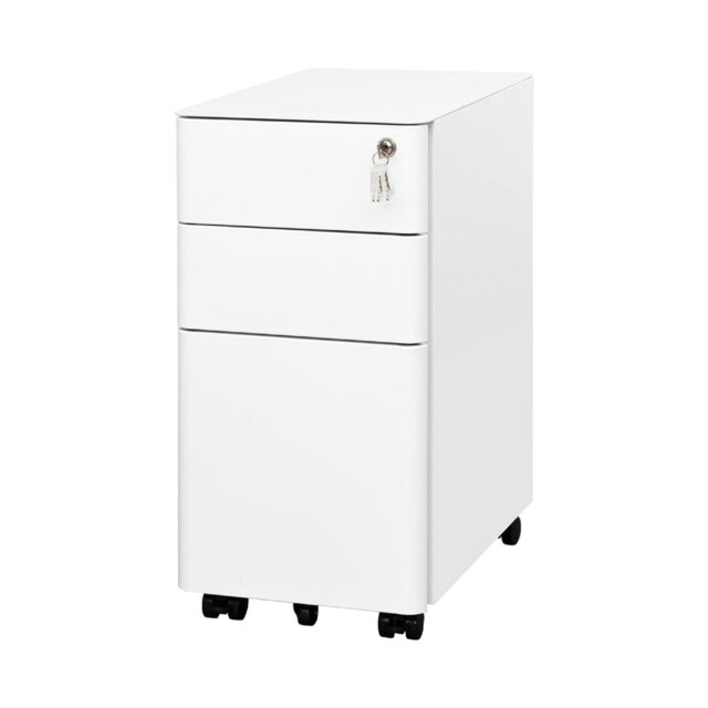 Lockable 3-Drawer Metal Filing Cabinet on Wheels Under Desk Filing Cabinets for Home Office, Black