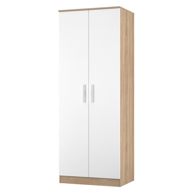 Bhaga 2 Door Wardrobe in White Matt & Bardolino Oak