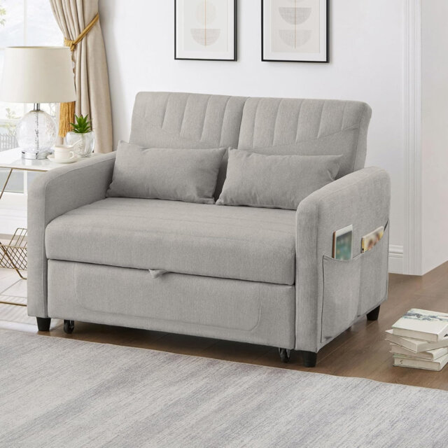 Jaxenor 2-Seater Sofa Bed with Sleeping Function, Pull-Out Sofa with 3-Level Adjustable Backrest, Fold-Out Sleeper Couch, Modern Cotton-Linen Lounge S