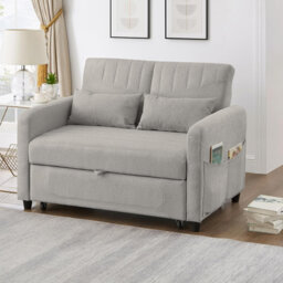 Jaxenor 2-Seater Sofa Bed with Sleeping Function, Pull-Out Sofa with 3-Level Adjustable Backrest, Fold-Out Sleeper Couch, Modern Cotton-Linen Lounge S