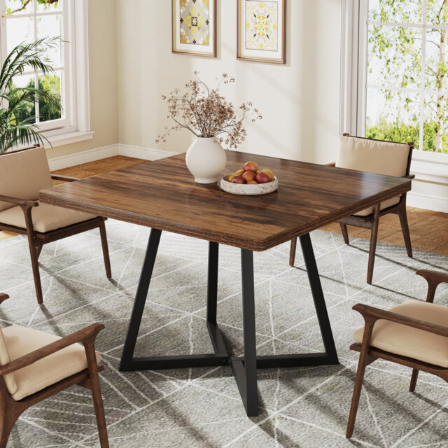 Dining Table for 4, wooden dining table, Industrial Style, Sturdy Metal Frame, 80 x 80 x 75 cm dinner table Kitchen Table for Dining Room, Living Room