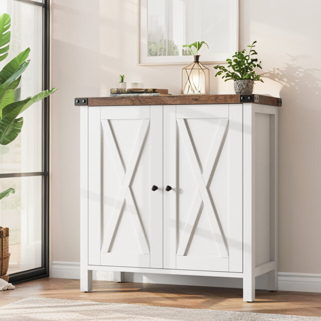 Farmhouse Storage Cabinet, Rustic Entryway Sideboard Buffet, Multi-Use Console Cabinet with Cabinets & Open Shelf for Dining Room, Living Room, Hallwa