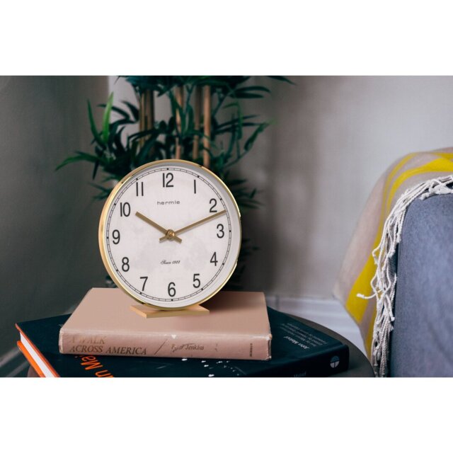 Modern & Contemporary Analogue Metal Quartz Movement / Crystal Tabletop Clock in White/Gold