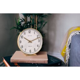 Modern & Contemporary Analogue Metal Quartz Movement / Crystal Tabletop Clock in White/Gold