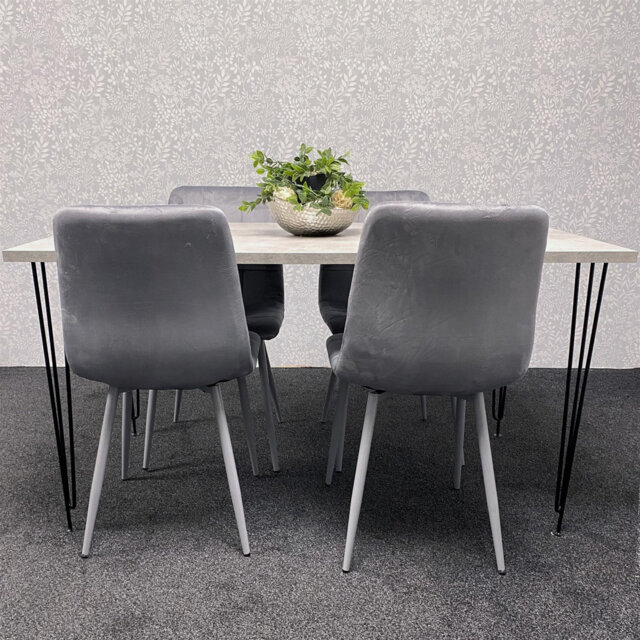 Dining Table with Hairpin Legs & 4 Velvet Chairs Set for Kitchen & Dining Room